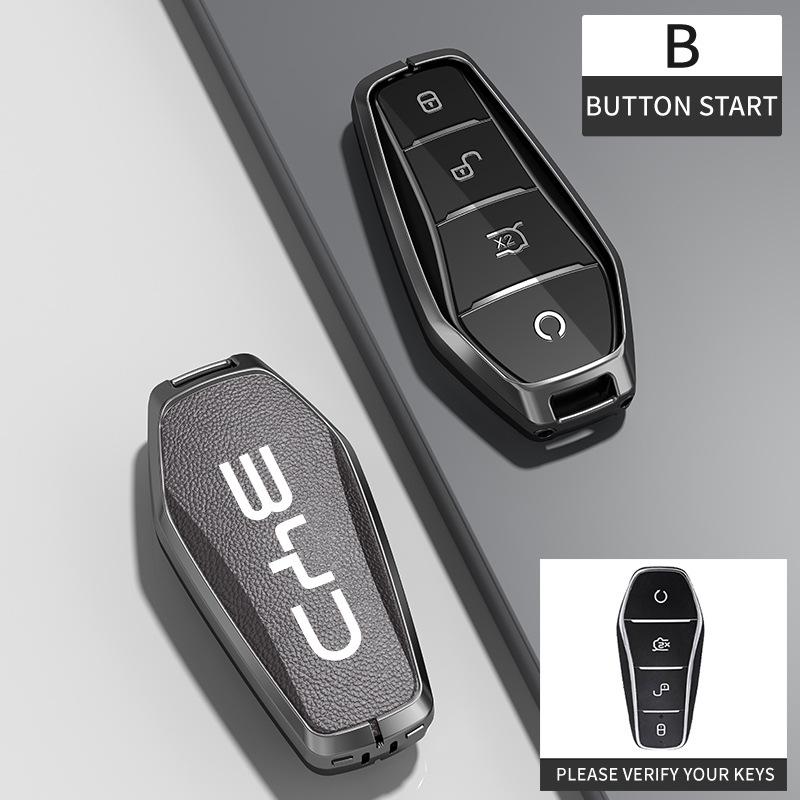 

BYD Han Key Cover - Compatible with BYD Qin Pro, Song Max New Energy, Tang, and Song Plus Cars, Features Metal Shell and Bag Buckle. Transparent Black TPU + Leather