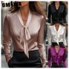 Women's Fashion Casual Solid Color Print Long Sleeve V Neck Blouses & Shirts