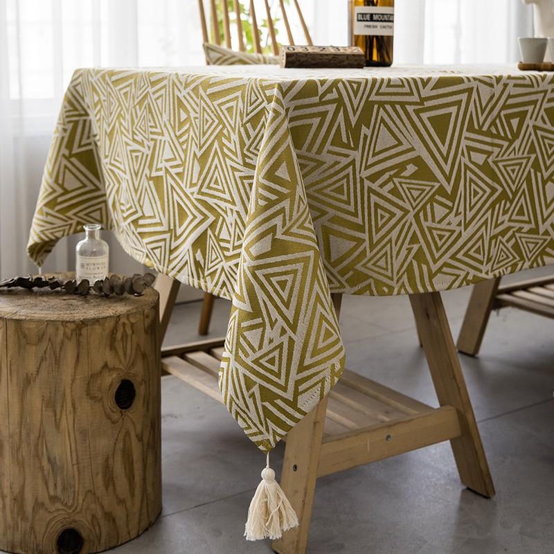 

1PCS Cotton and Linen Fabric Jacquard Tablecloth Nordic Geometric Modern Household Rectangular Tea Table Cloth Non-slip Washable Tassel Table Cover 90*90cm
