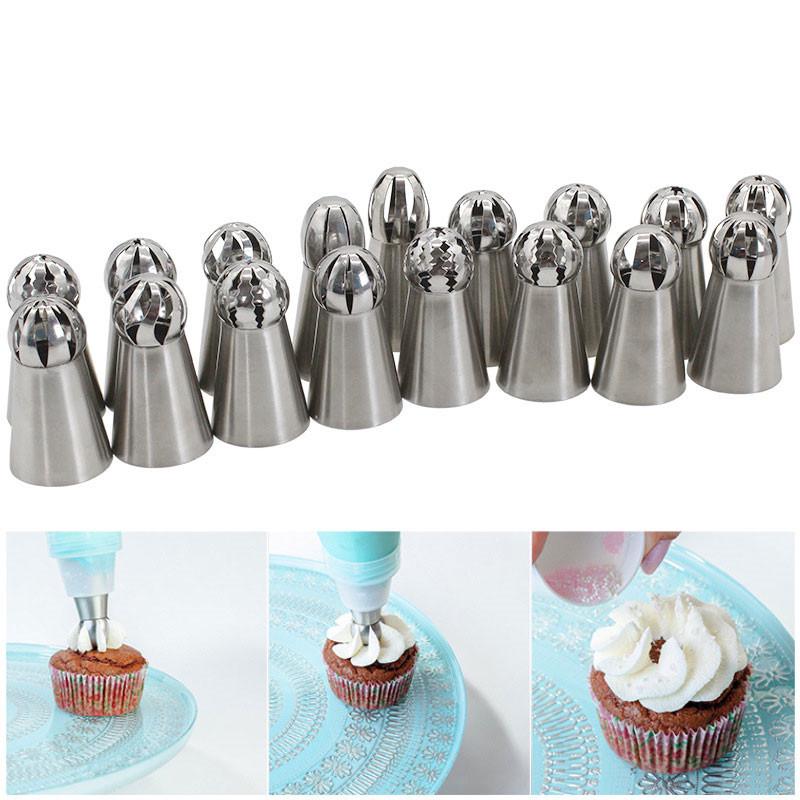 7 Pcs Russian Framed Spherical Torch Mouth Stainless Steel Decorating Large Flower Heads Dessert Decorators