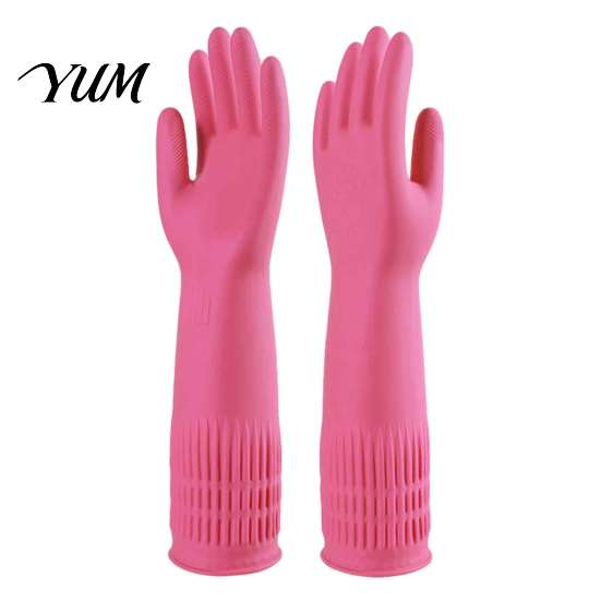 Latex Cleaning Gloves with Fleece Lined Dishwashing Gloves, Waterproof Natural Household Non Slip Kitchen Non-Slip Grip Long Cuff Warm for Laundry