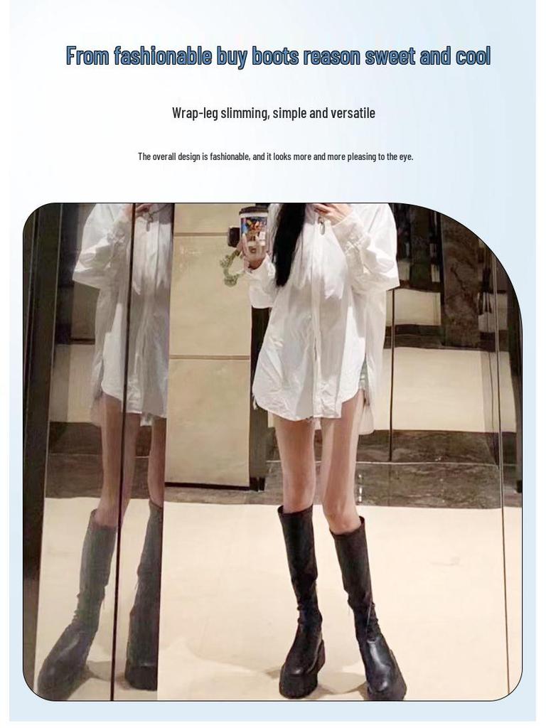 2024 New ZV Over-the-Knee Long Boots for Petite Women - High Thick Sole, Simple Side-Zip Knight Style