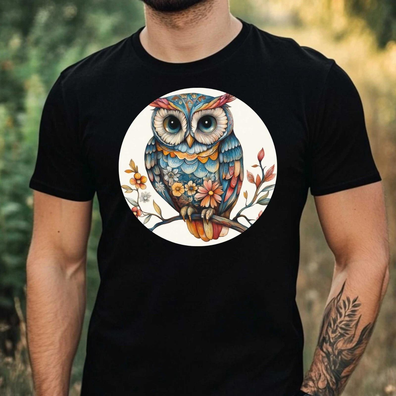 T-Shirt Herren Wunderliche Eule Motiv Baumwolle Größe XS bis 5XL XXXL
