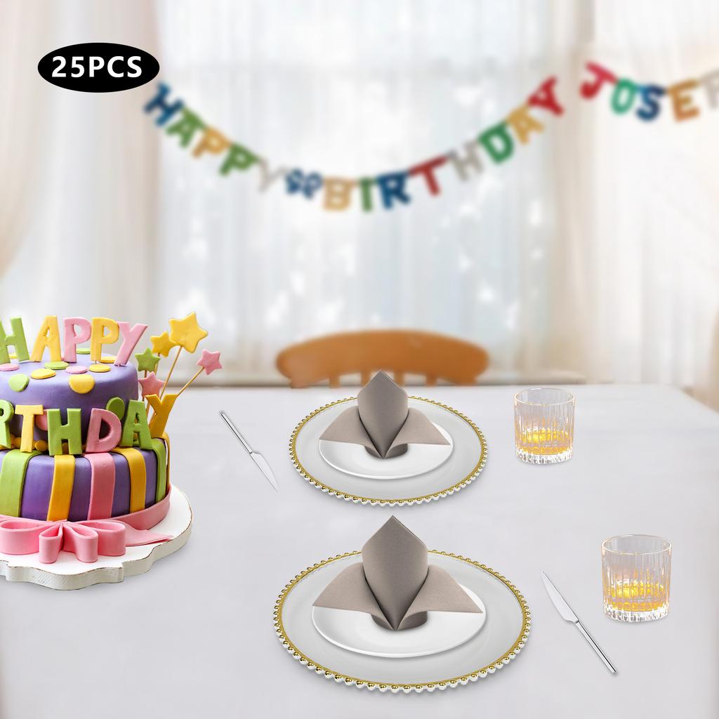 25Pcs 13Inch Plastic Round Dinner Plate with Gold Beaded for Home Wedding Kitchen Birthday Shower Party Dinner Table Supply