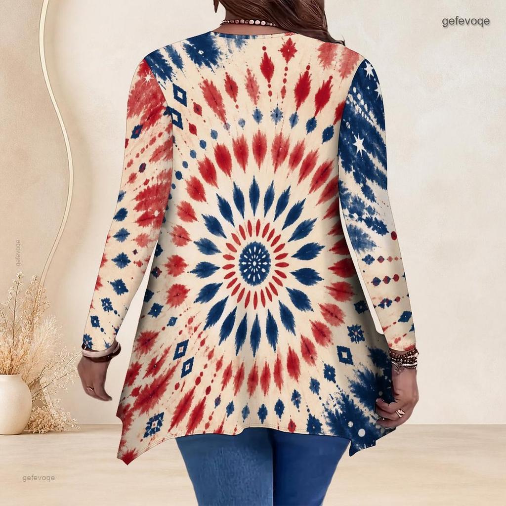 Plus Size Women V Neck Long Sleeve Loose Fashion Blouse With Irregular Split Hem Design