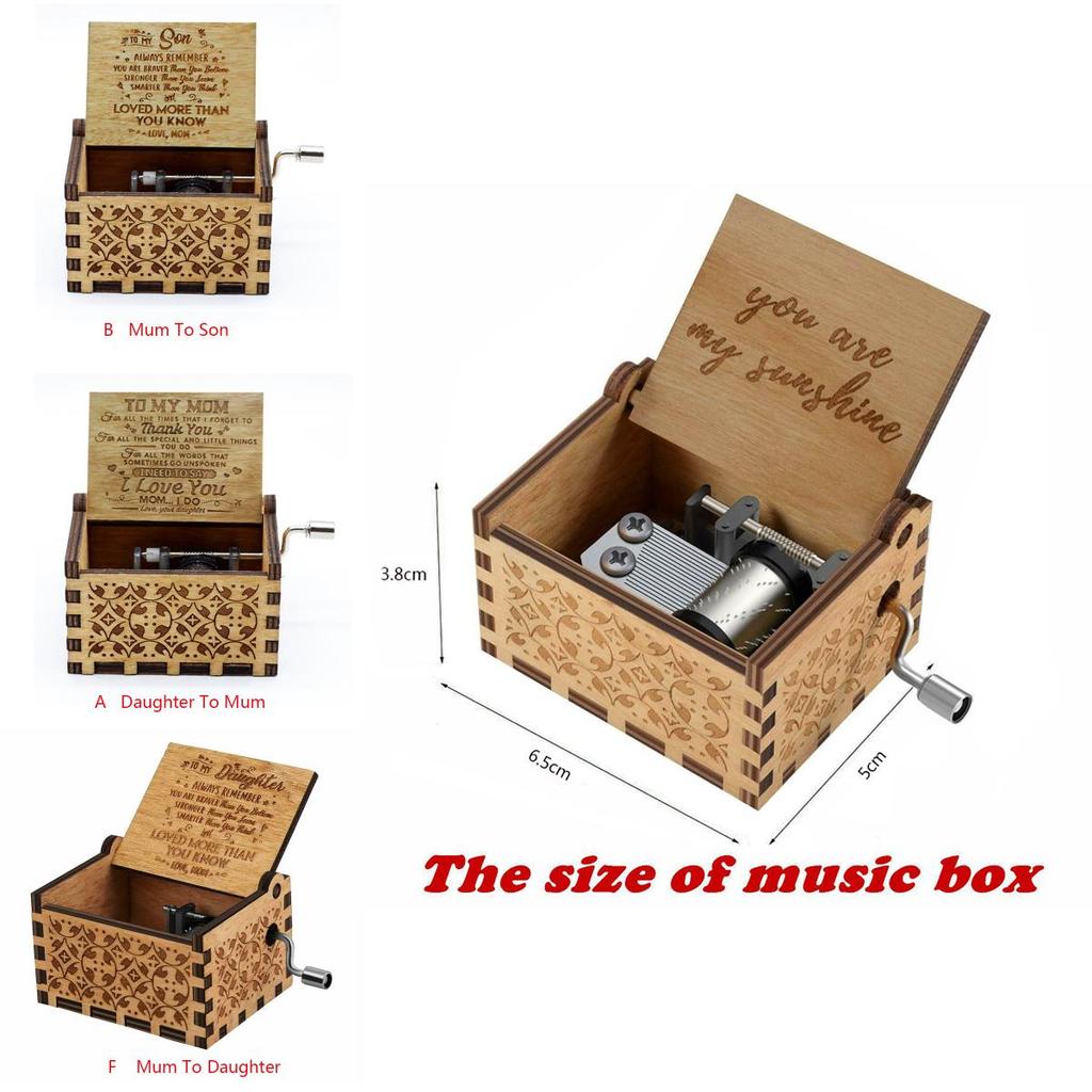Vintage Wooden Music Box Gift For Kids Charming You Are My Sunshine Engraved Toy