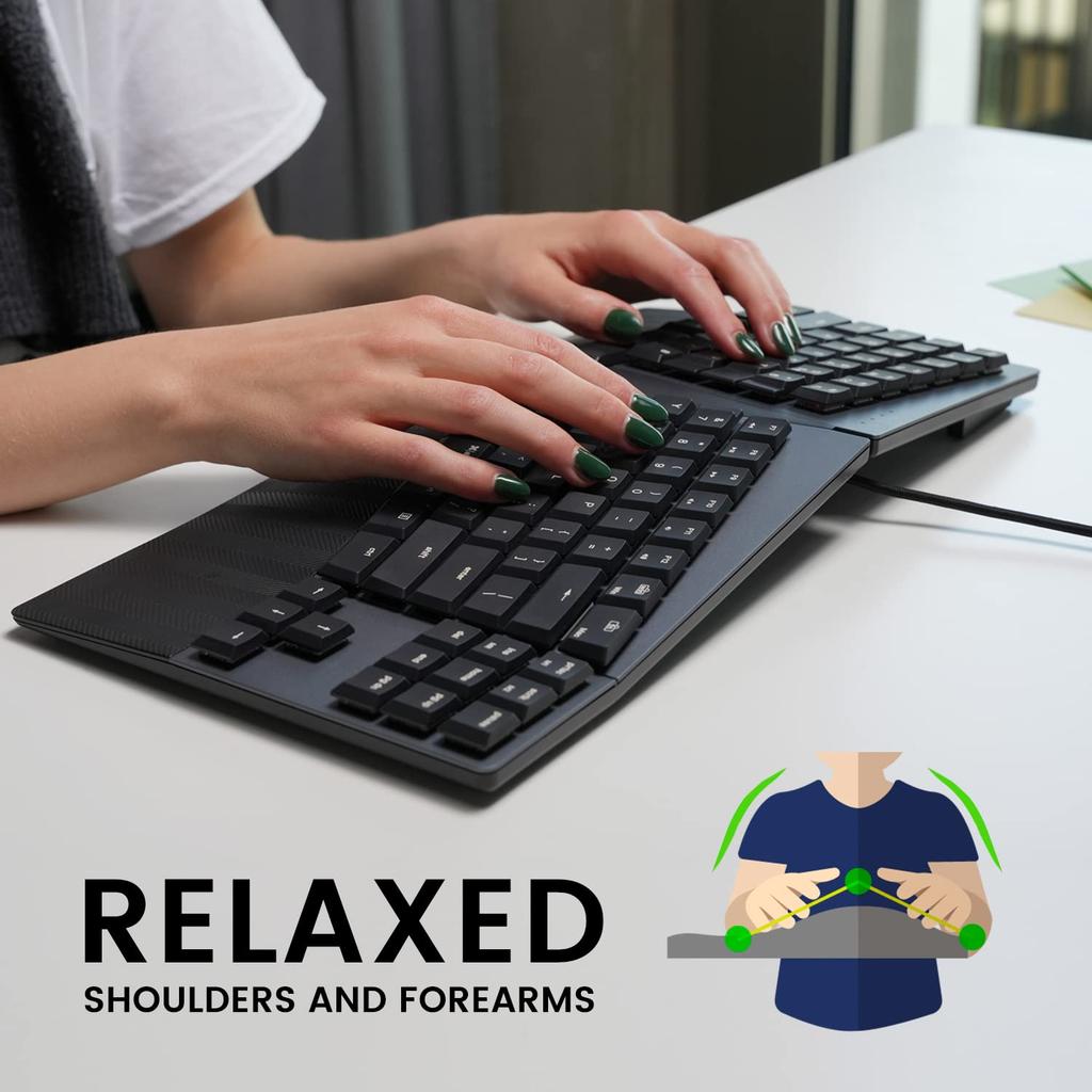 Perixx Px Ergo Mech Teclado Ergonômico Mecânico Tenkeyless Perfil Baixo Conexão com Fio USB Compatível com OS X Preto Layout Inglês Windows/Mac