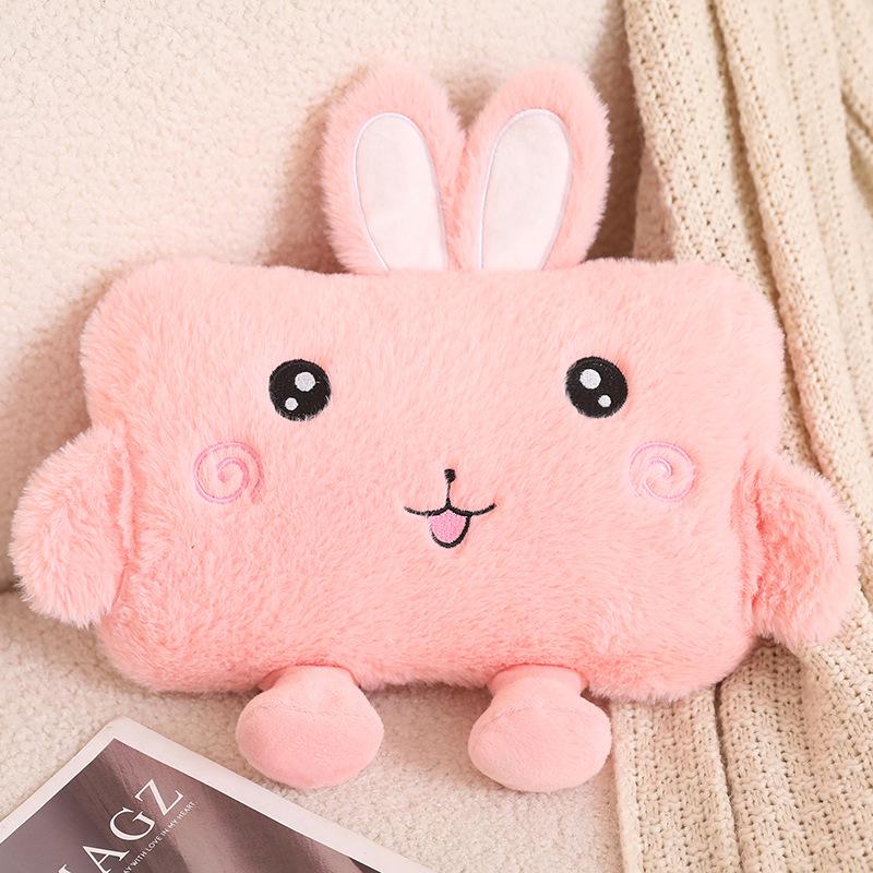 Electric Plush Cartoon Hand Warmer: Rechargeable, Removable, Washable, Double Hand Inserts, Dangling Leg Design.