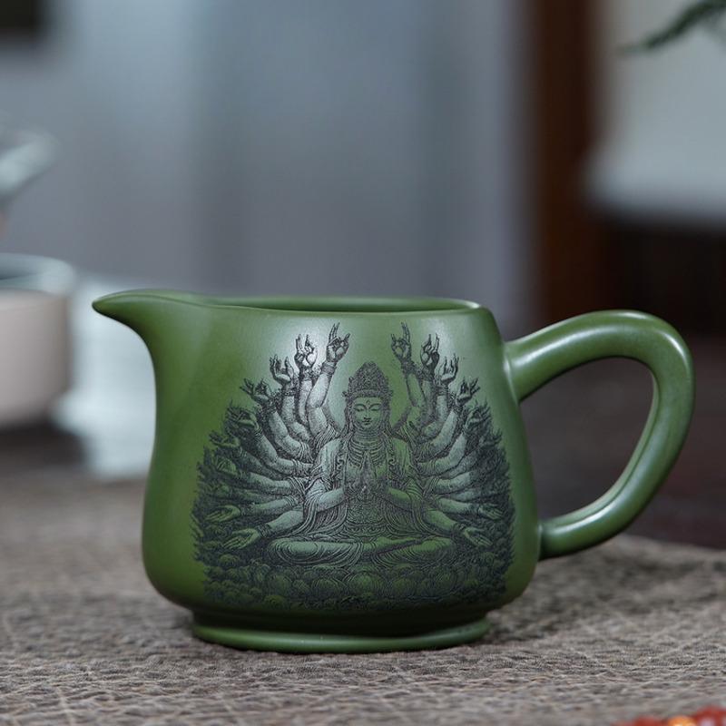 

300ml Yixing Zisha Heart Sutra Thousand-hand Guanyin Tea Pitcher Pour Tea Cha Hai Dispenser Justice Cup Fair Mug Cha Accessories