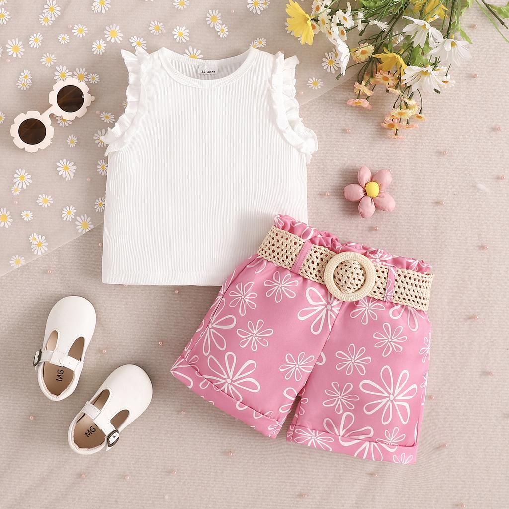 Girls' Casual Set Summer Children's Sleeveless Vest + Shorts Set