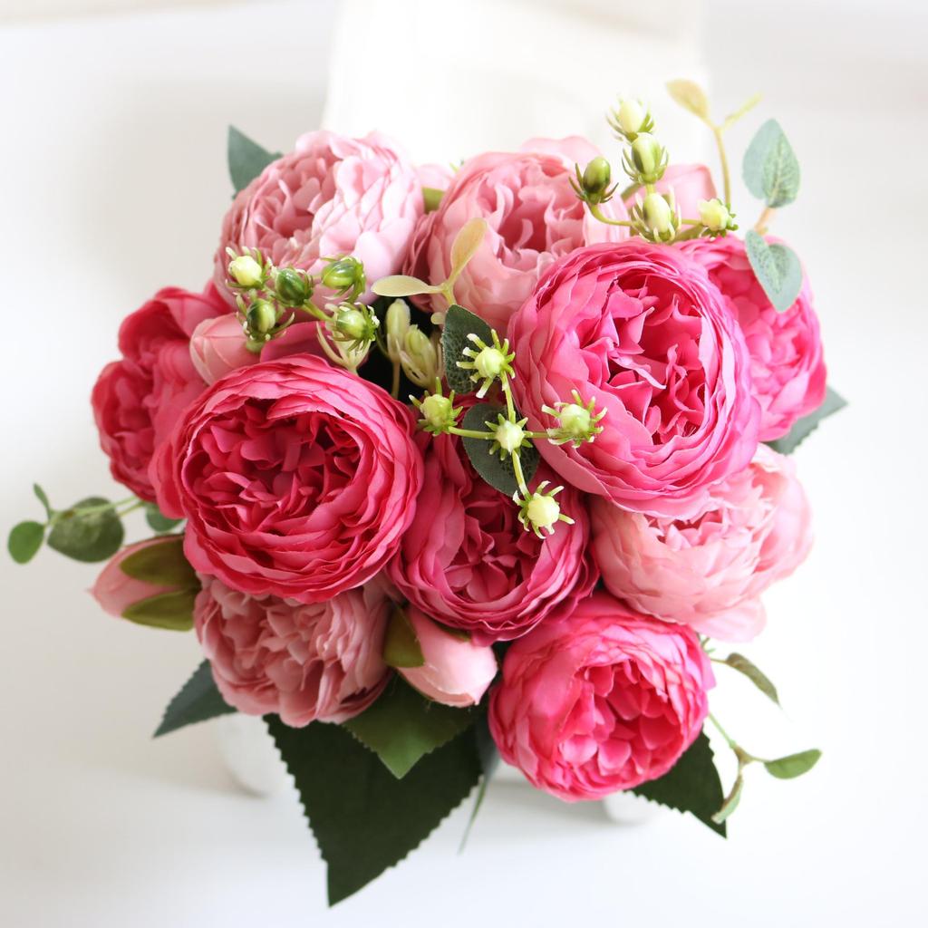 Korean Style Artificial Bouquet: 5-Head Rose & Peony for Home or Wedding Decor