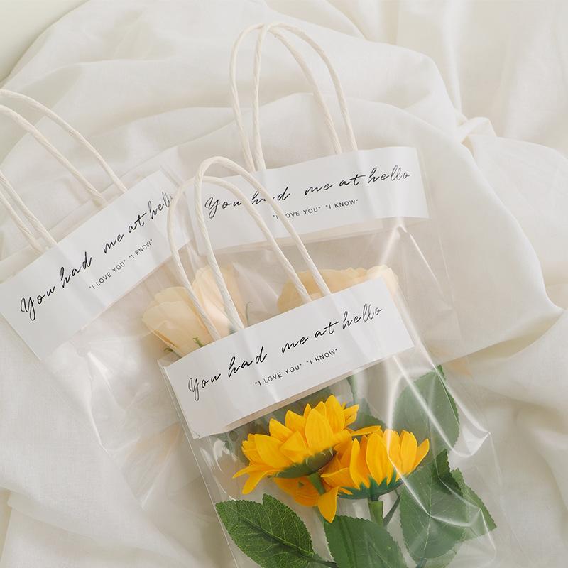 100PCS Flower Packing Box Transparent PVC Flower Bouquet Bag Florist Decoration Long Tote Party Gifts Wrapping Handbag