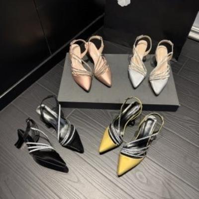 Mode Sandales Baotou Françaises Tempérament 2025 Bout Pointu Été Mode Nouveaux Talons Hauts Strass Chaussures Simples pour Femmes