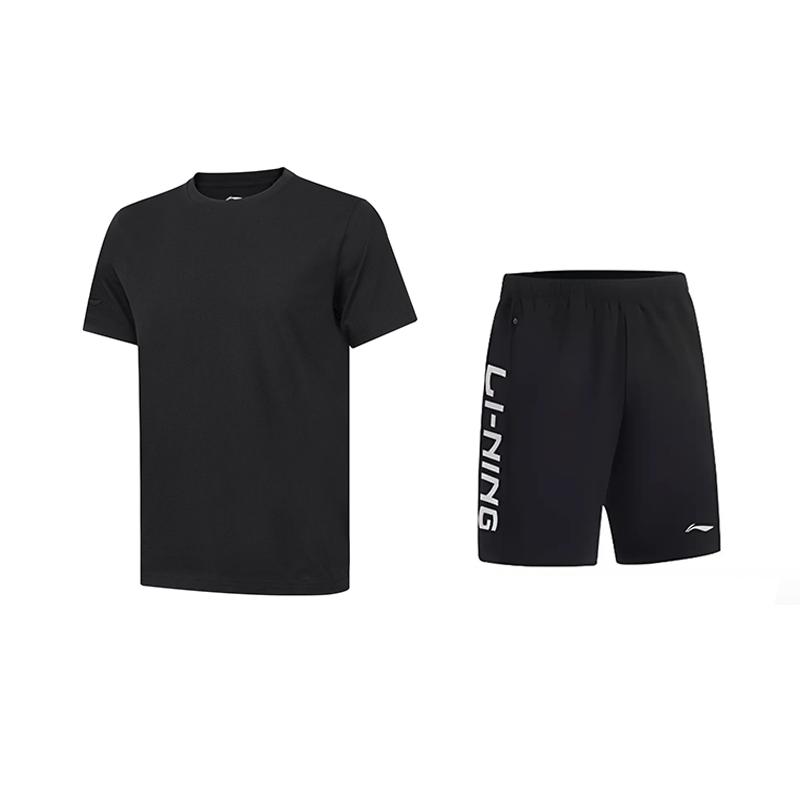 

Li-Ning Solid Color Round Neck Pullover Short Sleeve Quick Dry Comfortable Versatile Shorts Casual Sports Suit Unisex suit AHSUA49-2+YKSV115-1 5XL