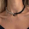 Ingemark Creative Exquisite Irregular CCB Black Stone Bead Acrylic Crystal Chain Heart Pendant Necklace Women New Jewelry Gifts