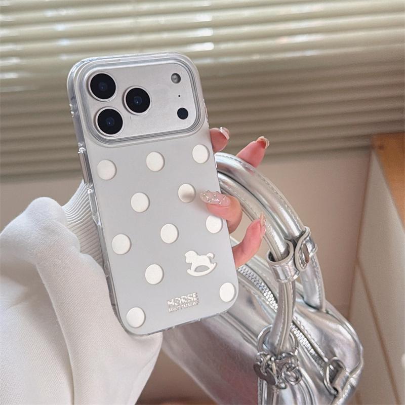 INS Polka Dot Rocking Horse Phone Case For iPhone 17 Pro 16 15 14 Pro Max with Double-Sided IMD Shockproof 17pro Cover Cases