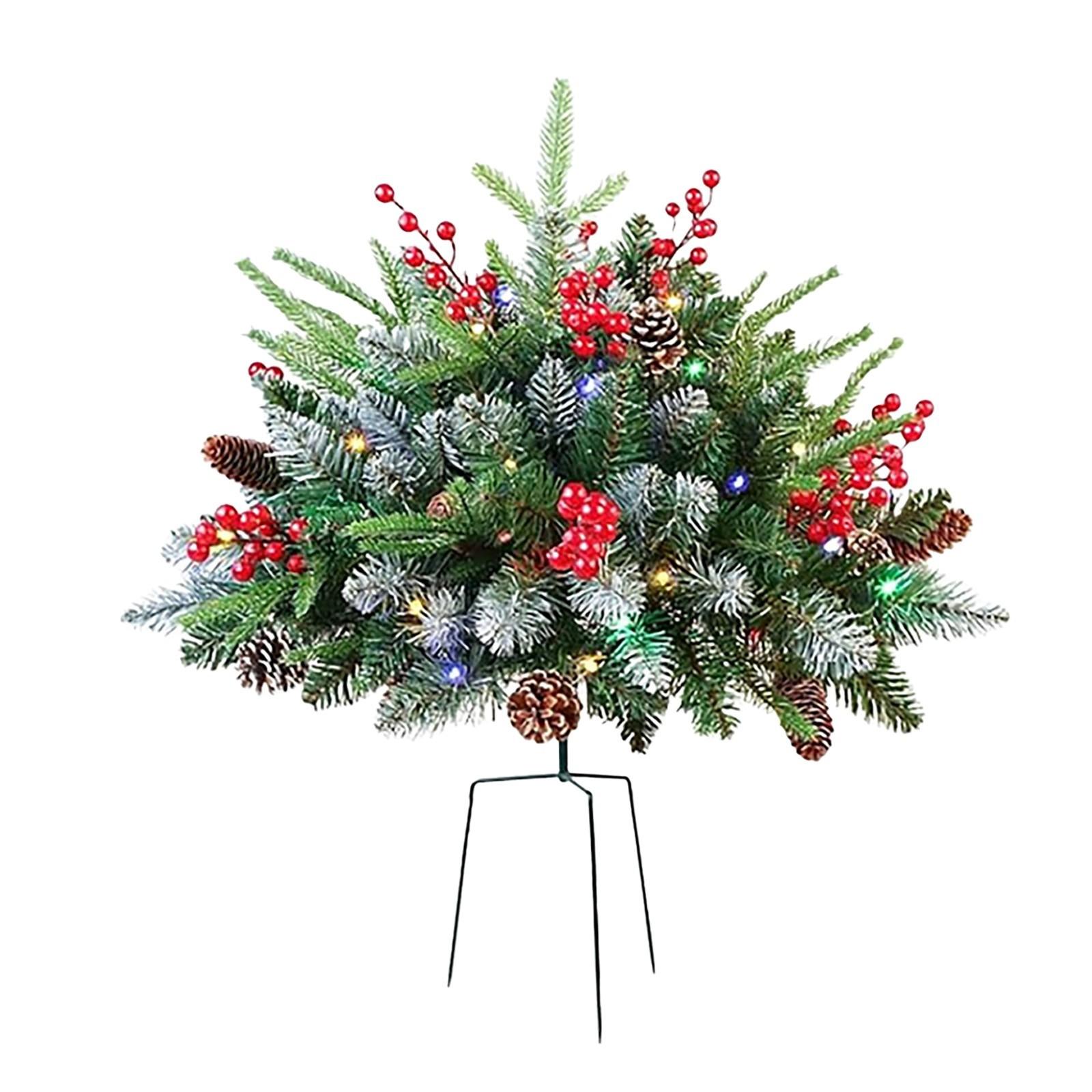 

Lighted Christmas Filler Lit Xmas Trees With Golden & Red Berries Tripod Stake And LED Lights Outdoor Light Up Planter Filler One Size