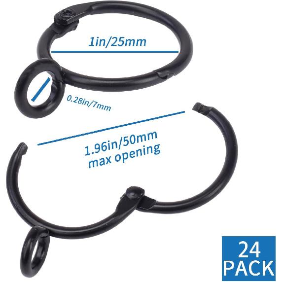 Openable Curtain Rings with Eyelets, 1inch Heavy Duty Rustproof Metal Drapery Rings,Shower Curtain Rings 24pcs Black Zocang