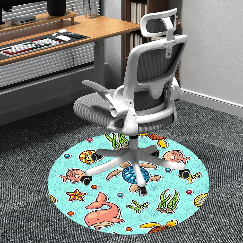 1 szt. Dywanik pod krzesło z motywem stworzeń morskich do biura, antypoślizgowy, miękki i trwały dywanik biurowy