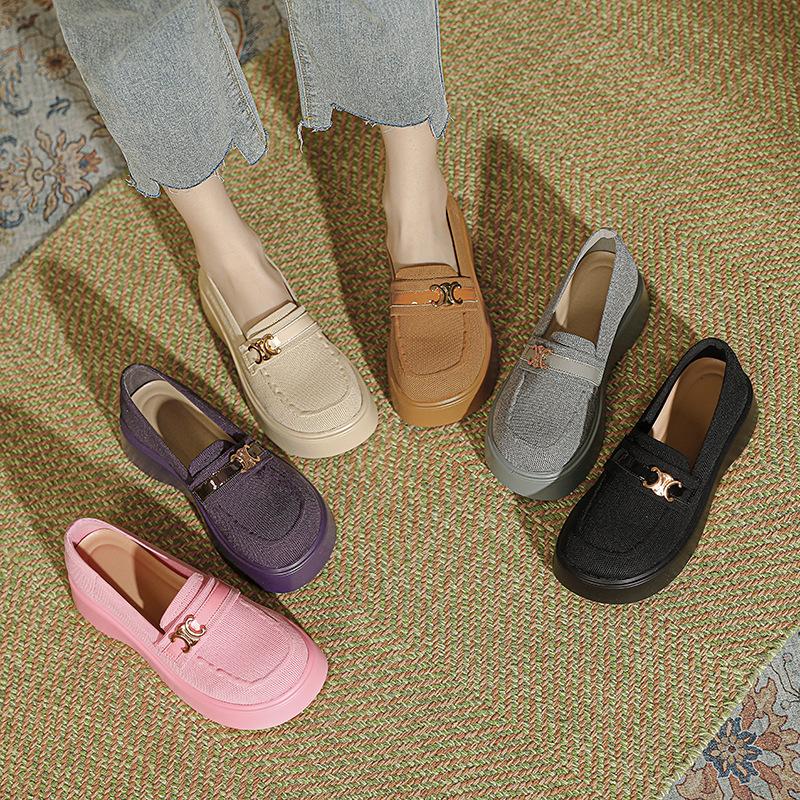 

thick-soled lazy muffin shoes women s round head one-pedal single shoes new knitted high heels women 34 чёрный