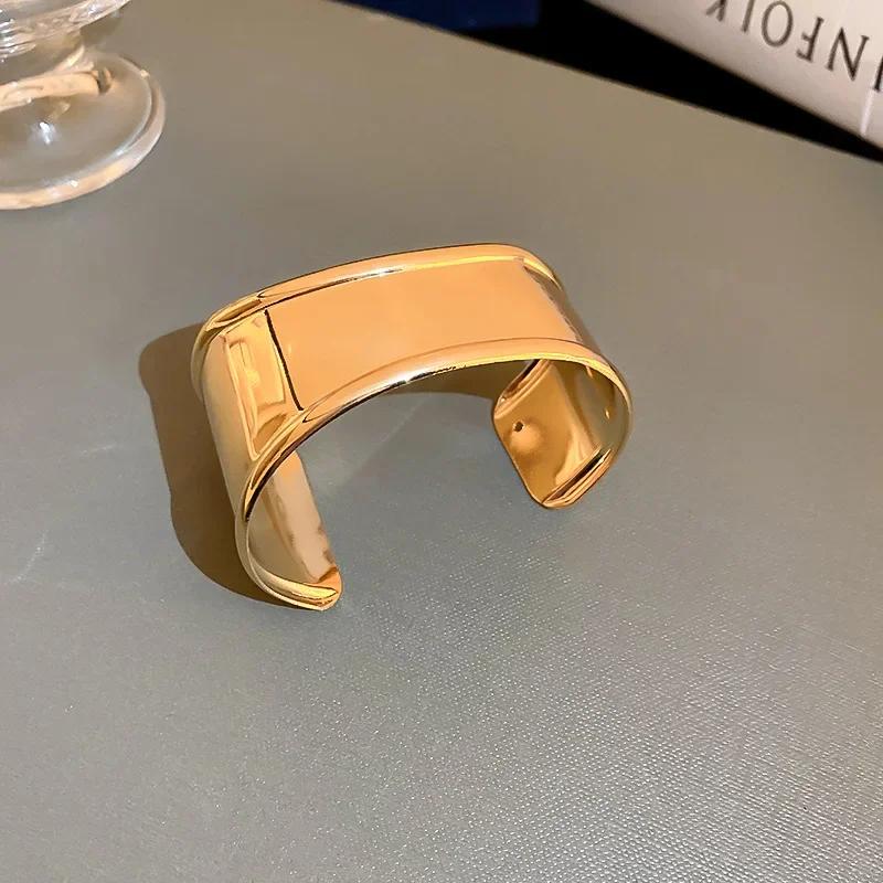 Personality Stainless Steel Irregular Glossy Liquid Metal Wide Opening Bangles Arm Ring for Women High Quality Designer Jewelry