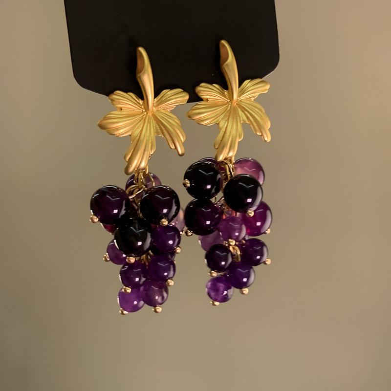 Silver Needle Flower Grape Pendant Earrings Personality Sweet Small Fresh Temperament Earrings Niche Premium Earrings