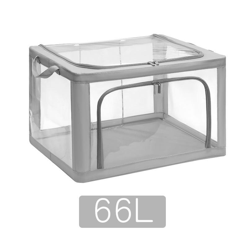 

Складной прозрачный ящик для хранения со стальным каркасом для одежды и одеял 24L темно-серого