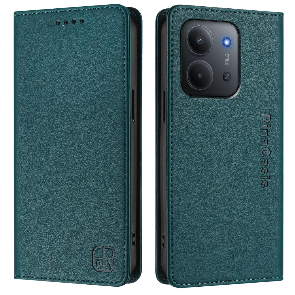 Pro Xiaomi Redmi 15C 4G (171 mm) Kožené pouzdro RINACASIS RC01 Kryt na telefon s RFID blokující peněženkou a stojánkem