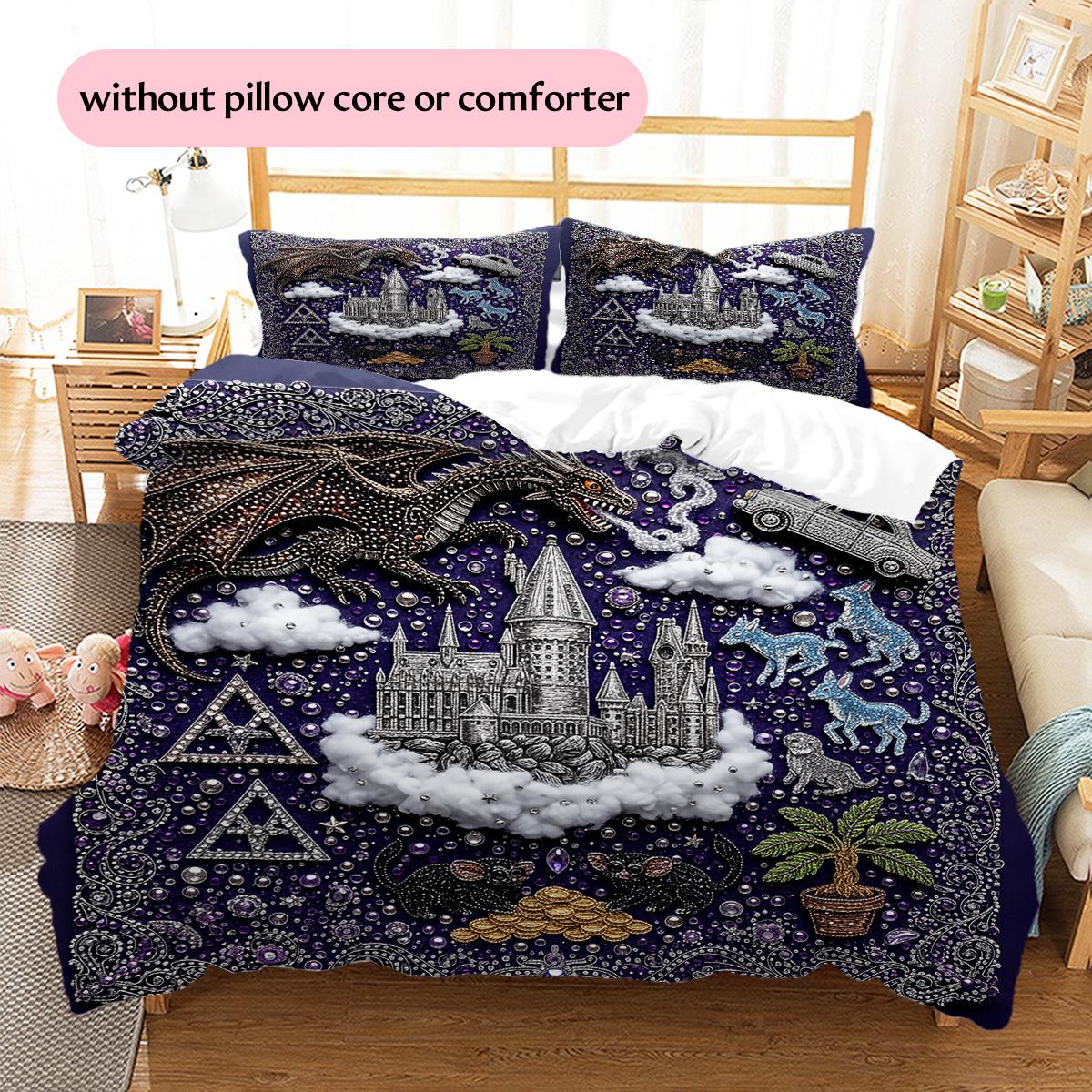 

Diamond Embroidery Scene Pattern Bedding Quilt Set Home Decoration Gift (1 * duvet cover + 2 * pillowcase, without core) 135x200cm