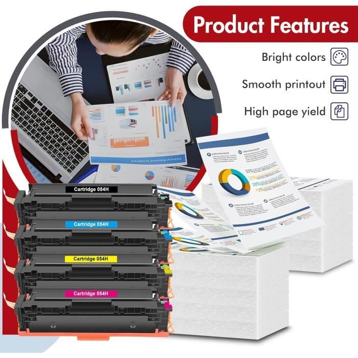 Cartouche de Toner 054H - GENERIC - Compatible Canon i-SENSYS - 3100 pages Noir - 2300 pages Couleur - Pack de 4