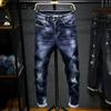 Jeans masculino verão seção fina cor sólida solto elástico jeans slim calças retas simples casual respirável jeans