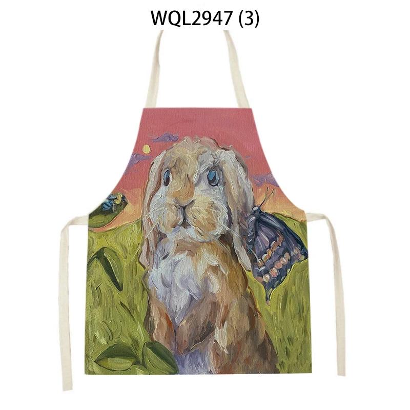 Flower Rabbit Beauty Pattern Kitchen Aprons for Women Men Linen Waist Bibs Household Cleaning Pinafore Home Cooking Apron
