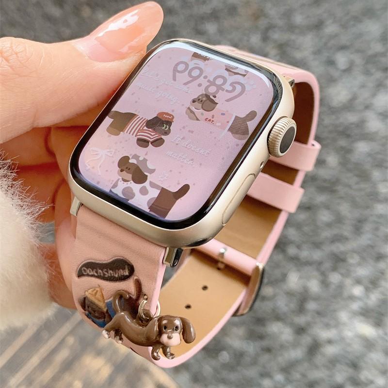 For Apple S11 Watch 10 Strap iwatch987se Dachshund Pendant Leather Huawei fit4 Xiaomi