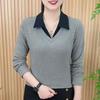 POLO Collar Spring Thin Versatile Temperament Bottoming Shirt Large Size Contrasting Color and Thin Long-sleeved Women's Lapel Shirt