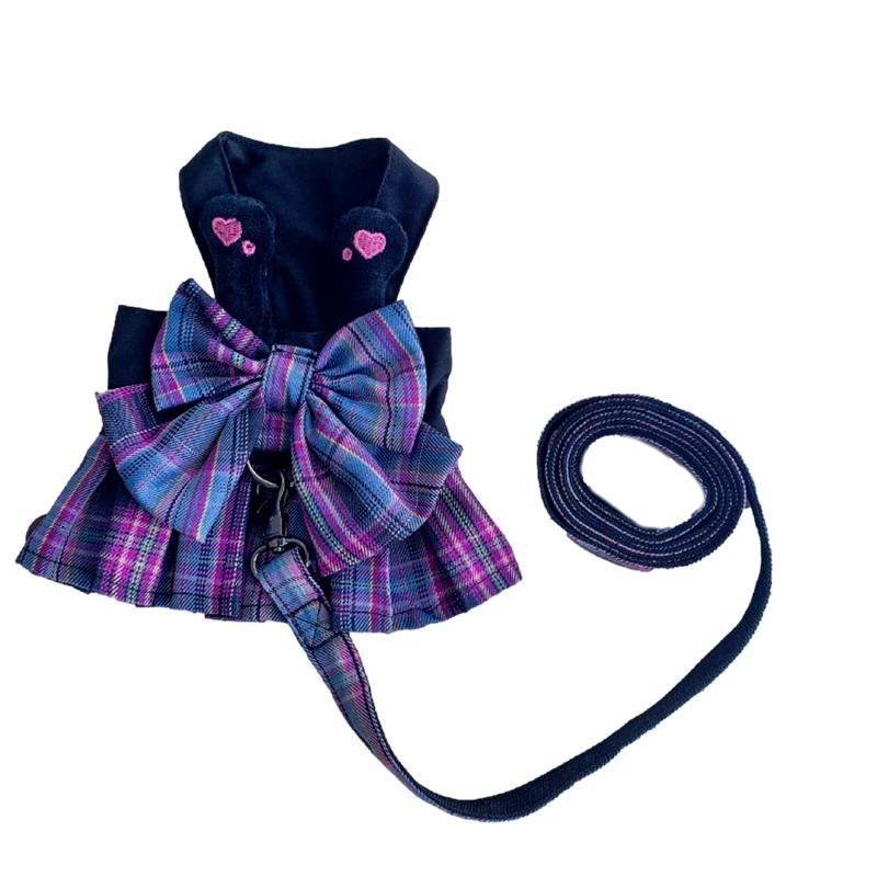 

Pet Plaid Bow Princess Dress Dog Harness and Leash Set for Small Medium Dogs Puppy Chihuahua Yorkshire Poodle Outdoor Walking XXS фіолетовий