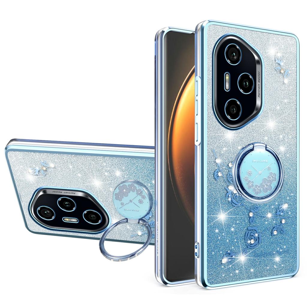KADEM For Honor 400 Pro 5G (Global) Case Ring Kickstand TPU Flowers Phone Cover Gradient Glitter