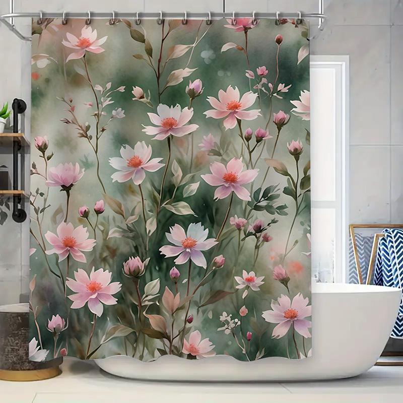 

Pink Floral Shower Curtain Modern Watercolor Design For Bathroom Decor Customizable Size (180X245Cm) Free Shipping Worldwide Per W60H190(CM)-1 Pcs