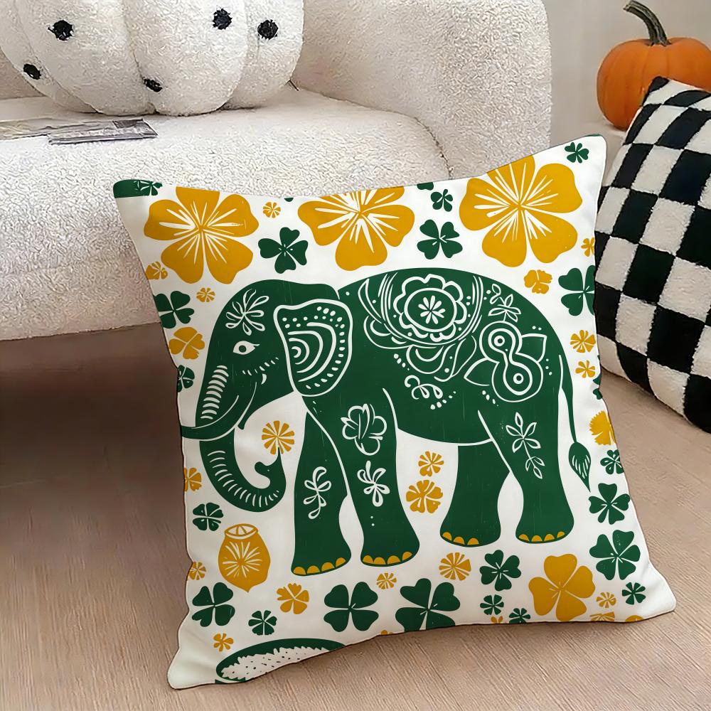 Elephant and Flower Cushion Cover Natural Linen Double Sided Print Throw Pillow Case for Sofa Couch Home Decor