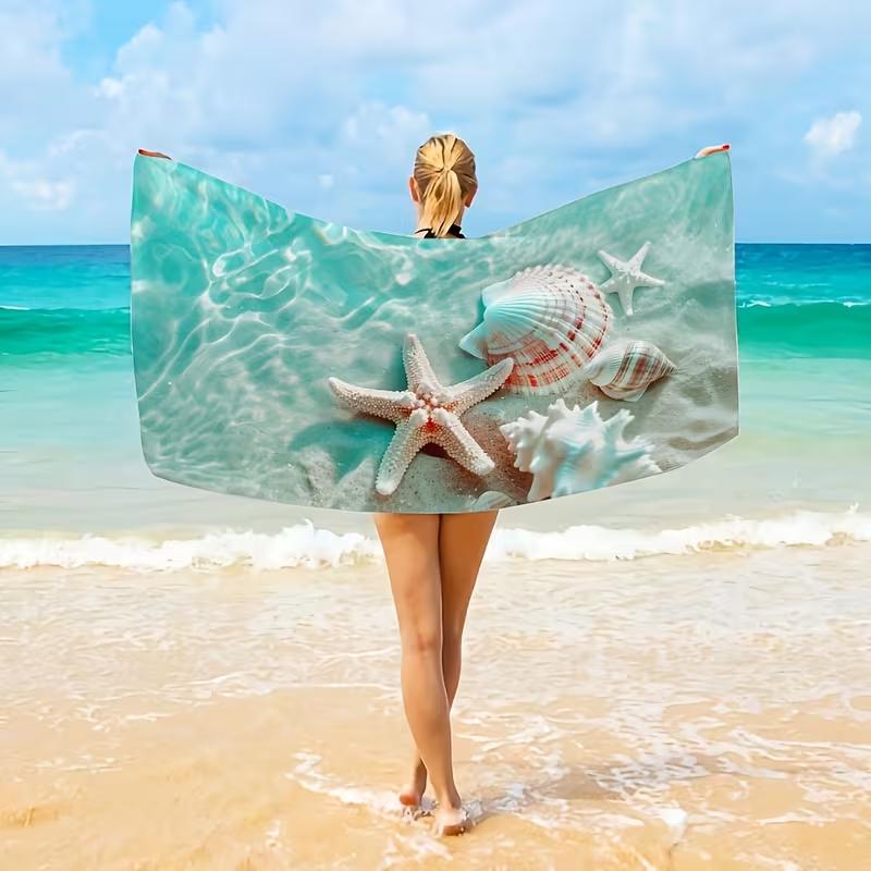 Beach Towel Microfiber Ocean Wave Starfish Beach Towel Immersed in Summer Atmosphere Fashionable and Absorbent Summer Towel 50X100cm &1pc
