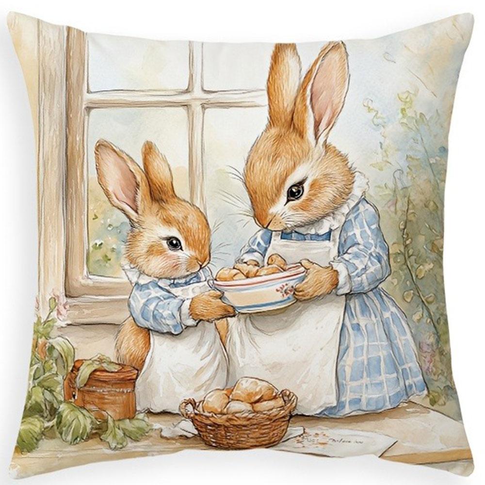 Cute Bunny Story Pattern With Zipper Closure Pillow Cover Living Room Sofa Special Pillow Cover Without Pillow Core