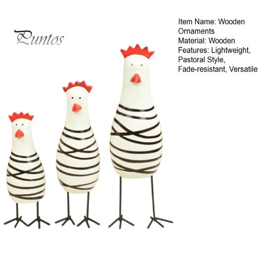 Wooden Handicraft Ornaments 3Pcs Hand-Painted Chicken Figurine Set, Cute Animal Desktop Decor with Striped Black Multi-Sized Set & White Design, Metal
