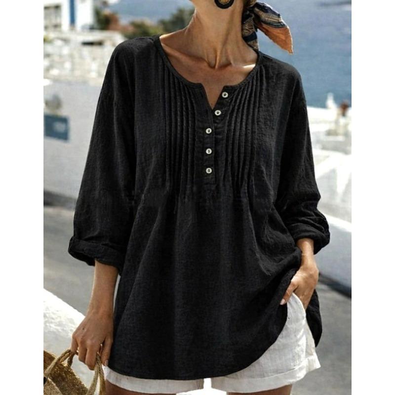 JPNTKY Women's Fashion Casual Solid Color Print V-Neck Long Sleeve Blouses & Shirts