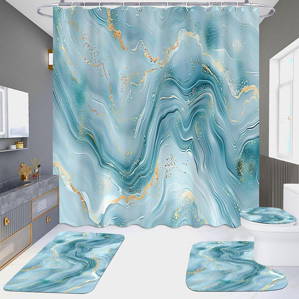 4Pcs Marble Series Shower Curtain Sets for Bathroom Non-Slip Bathroom Rugs Lid Toilet Cover Bath Mat