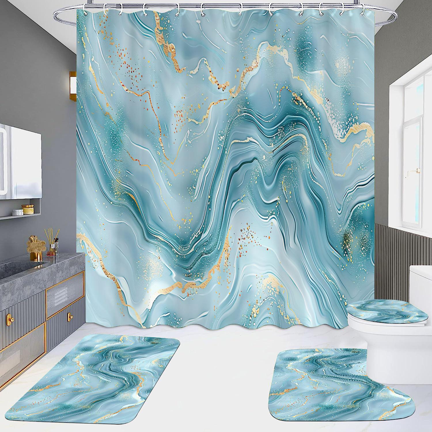 

4 шт. мраморная серия, наборы занавесок для душа для ванной комнаты, нескользящие коврики для ванной комнаты, крышка для унитаза, коврик для ванной 4pcs