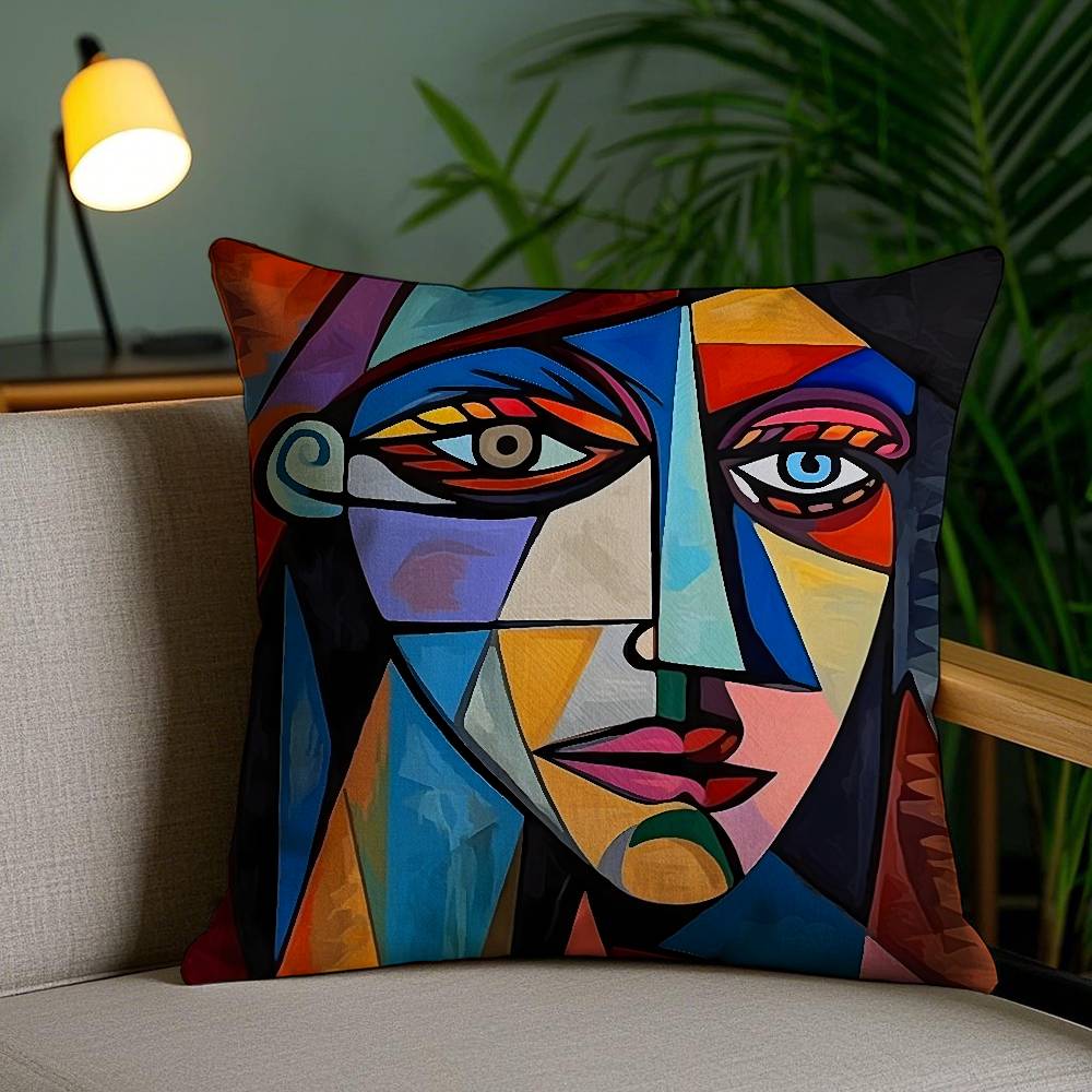 Picasso Abstrakte Kunst Malerei Kissenbezug Plüschstoff Weicher Kissenbezug Beidseitiger Druck Sofakissenbezug Überwurf