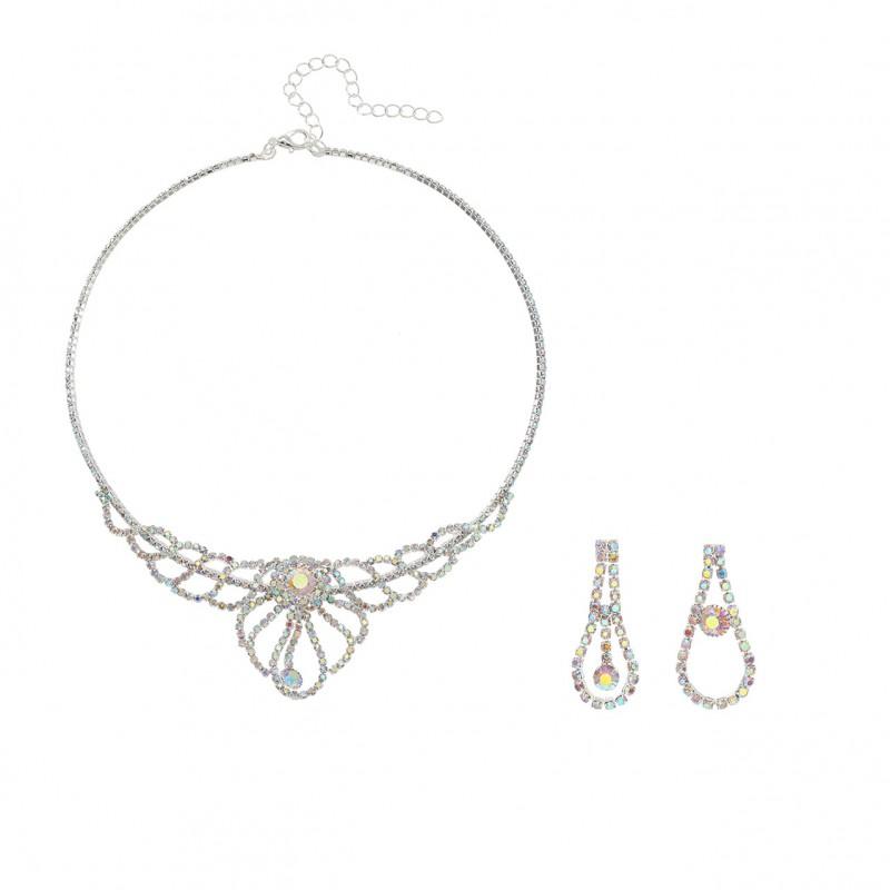 Sparkling Multi-Layer Hollow Claw Chain Necklace Earring Set Women Bridal Fashion Jewelry AB Crystal AB