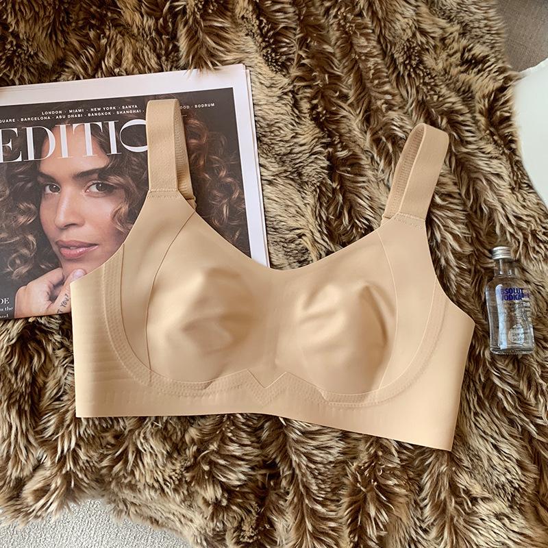 

Тонкое бесшовное нижнее белье Женский бюстгальтер без косточек Чашка в форме кроличьих ушек Поддержка груди Предотвращение провисания Бюстгальтер большого размера Бюстгальтер пуш-ап 3XL хаки