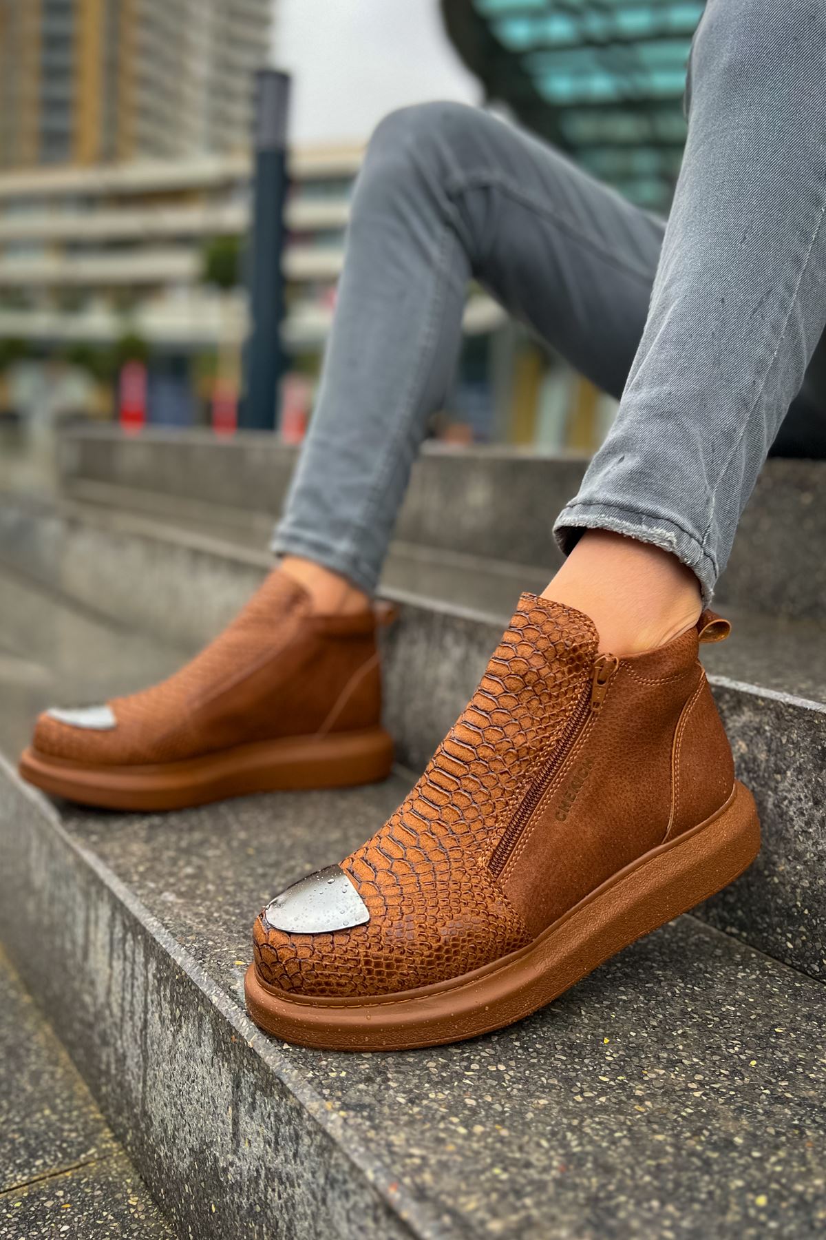 

CHEKİCH New Collection CH133 Coccodrillo Men Boot White Black Brown Tan 43