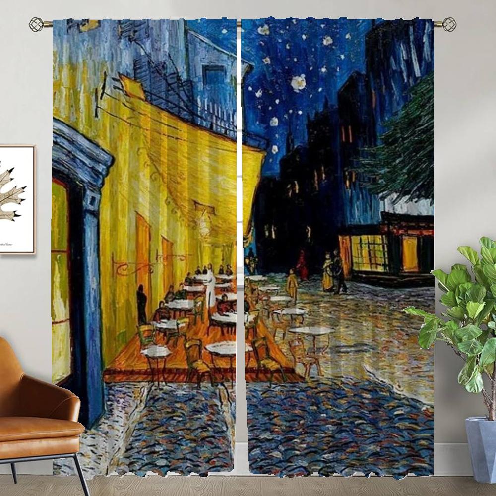 Home Interior Curtains for Camera Van Gogh Tulle for Bedroom Curtains Child Room Partition Window Curtain Halloween Decoration