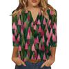 Women's T Shirt Print Button 3/4 Sleeve Daily Weekend Fashion Basic V- Neck Regular Top